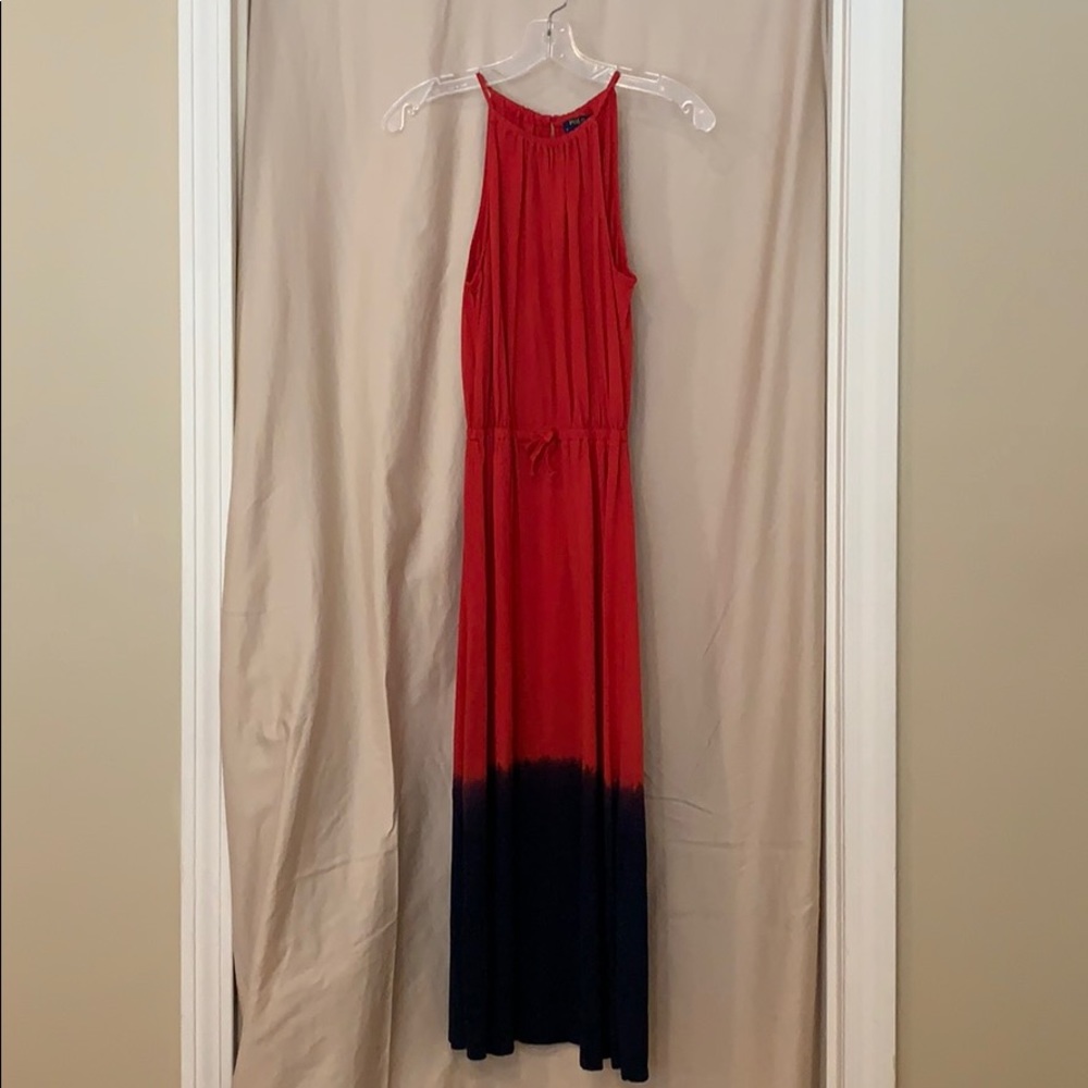 polo ralph lauren maxi red and navy dress